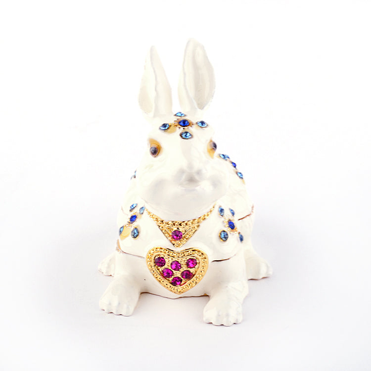 White Jeweled Bunny Trinket Box