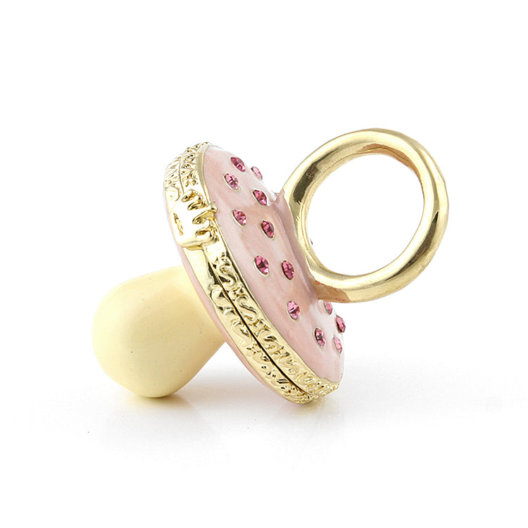 Pink Pacifier Trinket Box with Gold Plating