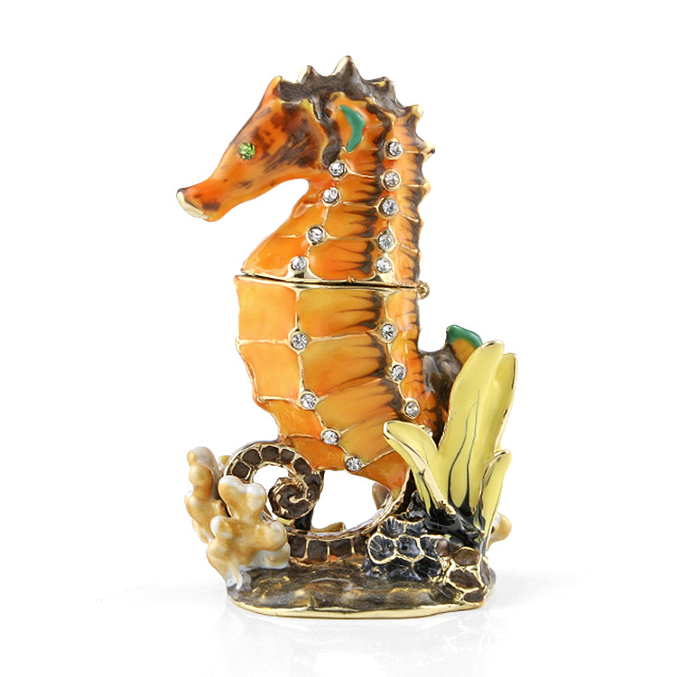 Charming Bejeweled Seahorse Trinket Box