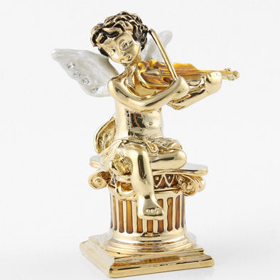 Golden Angel with Violin Trinket Box