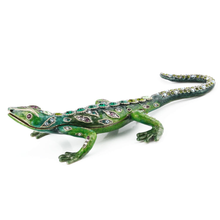 Green Lizard with Crystals Trinket Box