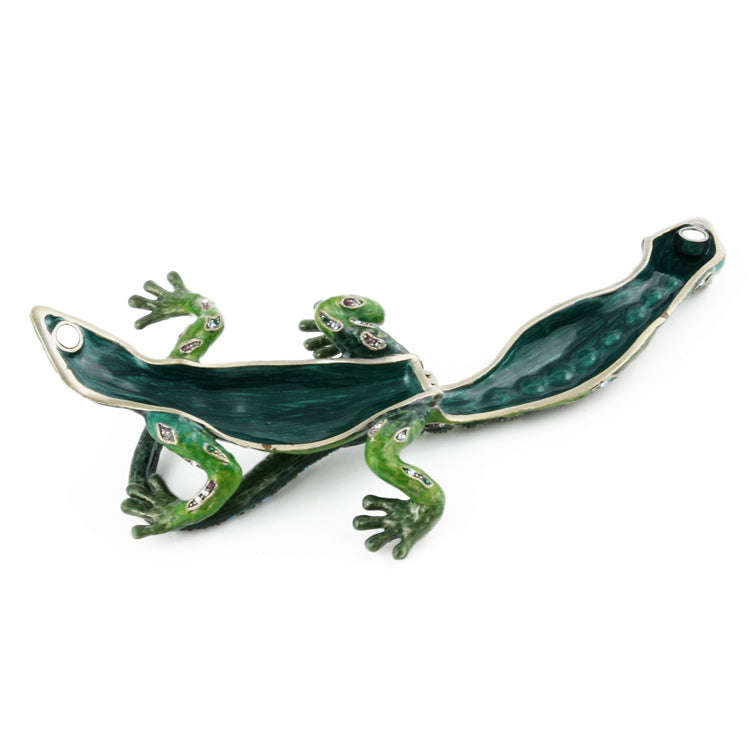 Green Lizard with Crystals Trinket Box