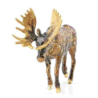Brown Bejeweled Moose Trinket Box