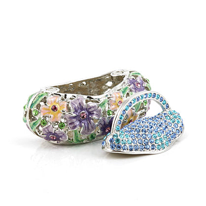 Blue Purse Trinket Box with Floral Design