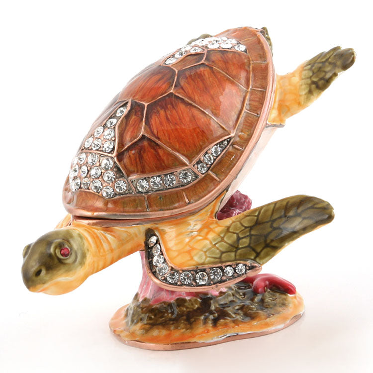 Swimming Turtle and Coral Trinket Box