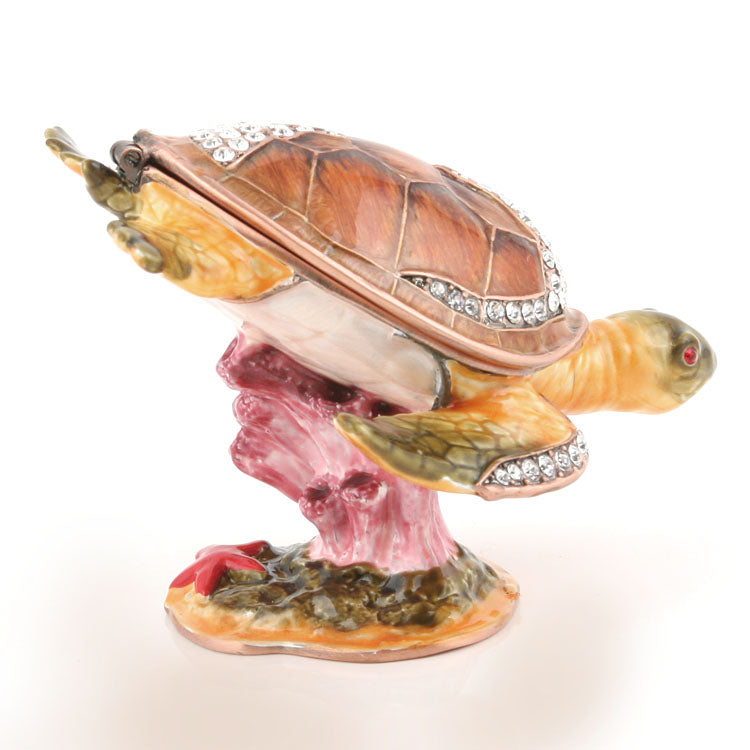 Swimming Turtle and Coral Trinket Box