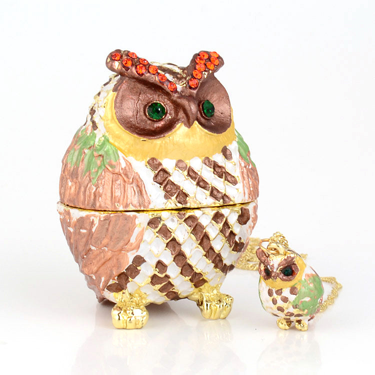 Jeweled Owl Trinket Box with Pendant