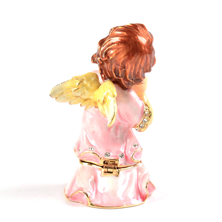 Young Praying Angel in Pink Trinket Box