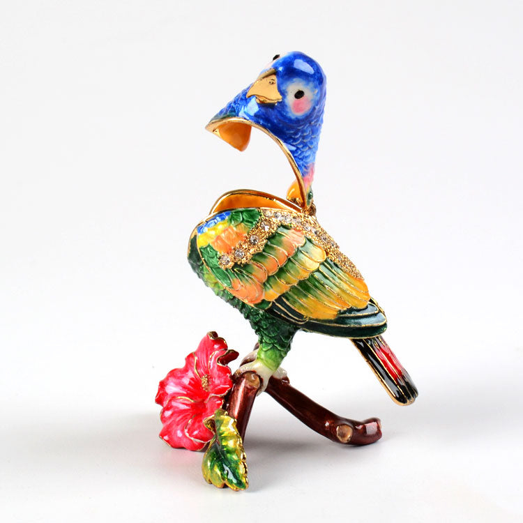 Parrot and Hibiscus Trinket Box
