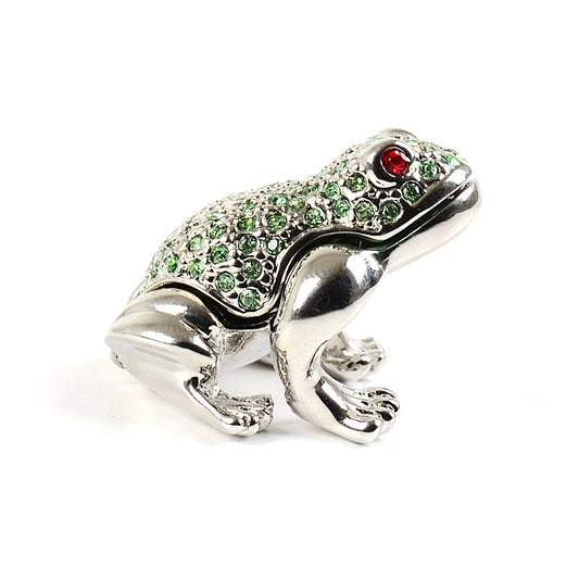 Mini Trinket Box Silver Frog with Crystals