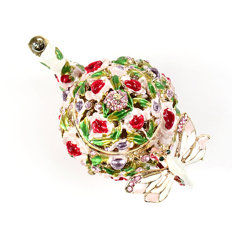 Teapot Trinket with Flowers and Dragonfly Box