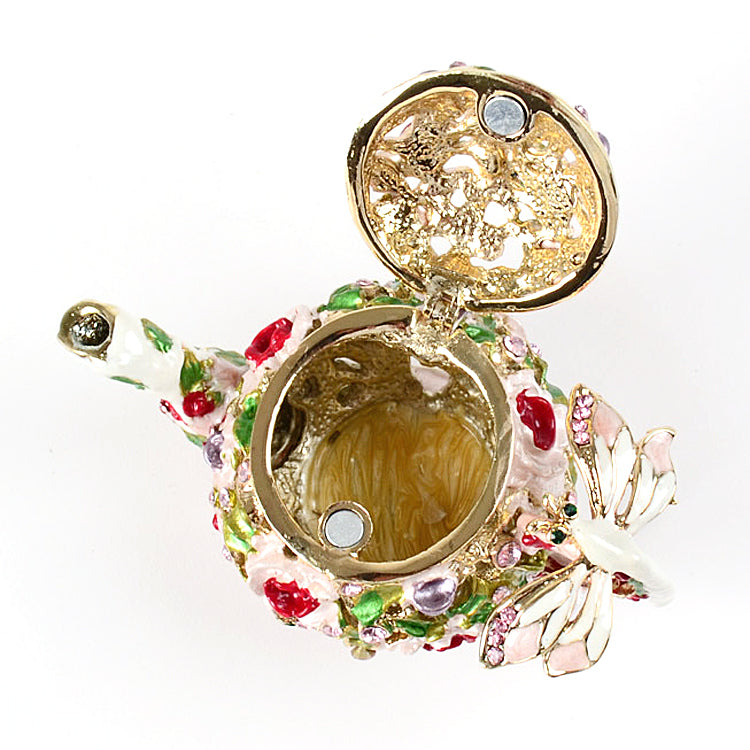 Teapot Trinket with Flowers and Dragonfly Box