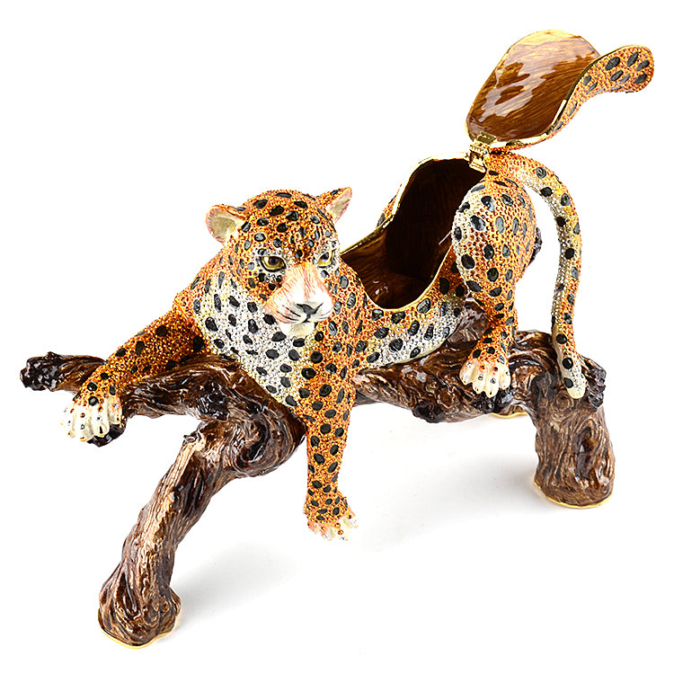 Large Lounging Leopard Trinket Box