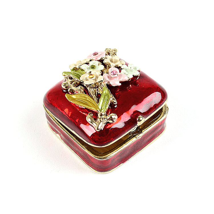 Mini Red Trinket Box with Flowers