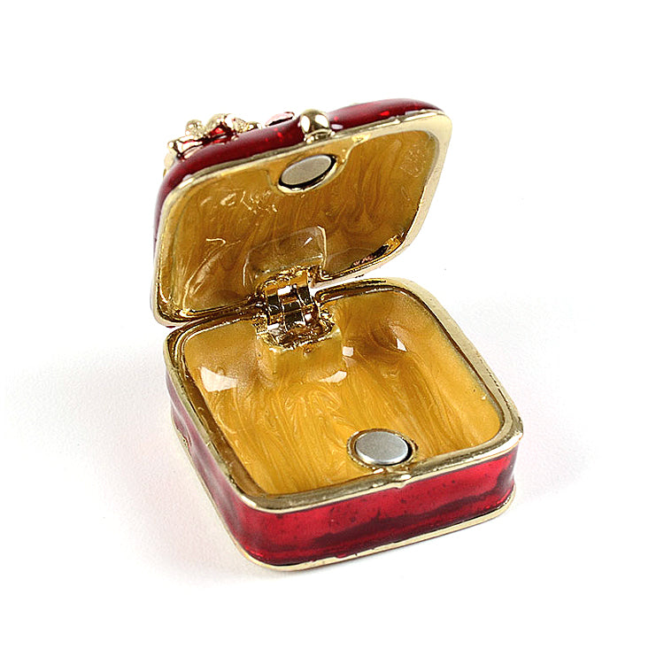 Mini Red Trinket Box with Flowers