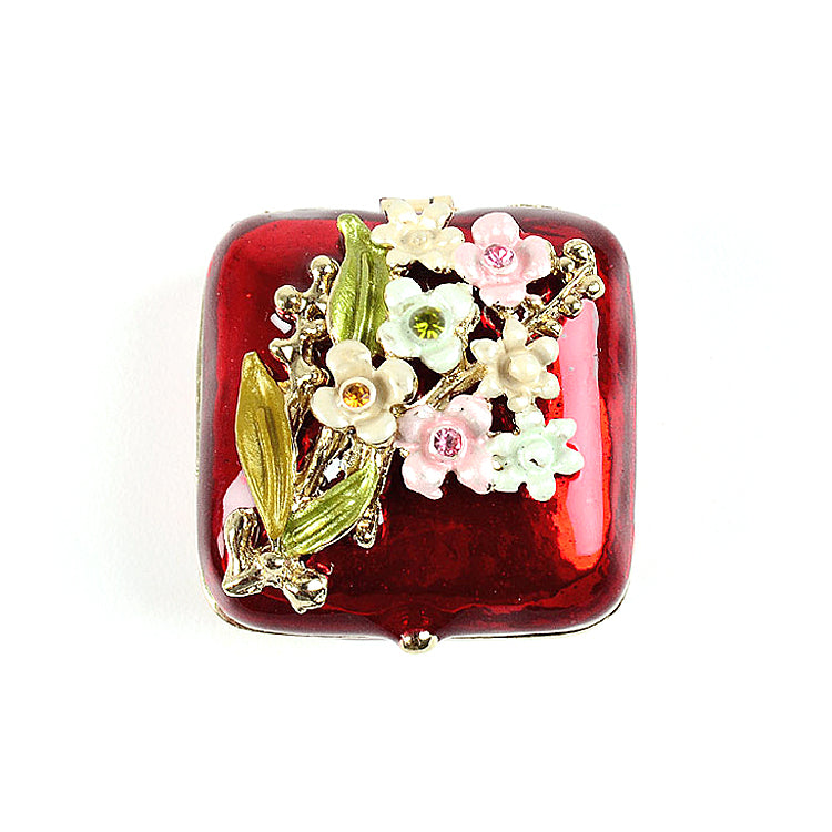 Mini Red Trinket Box with Flowers