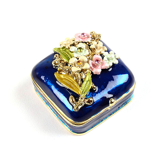 Mini Blue Trinket Box with Flowers