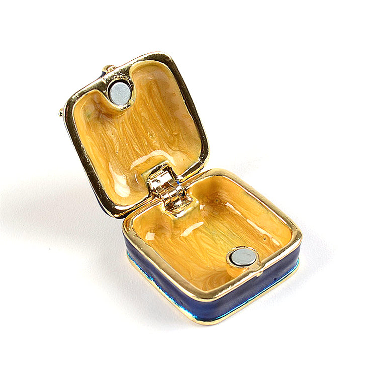 Mini Blue Trinket Box with Flowers