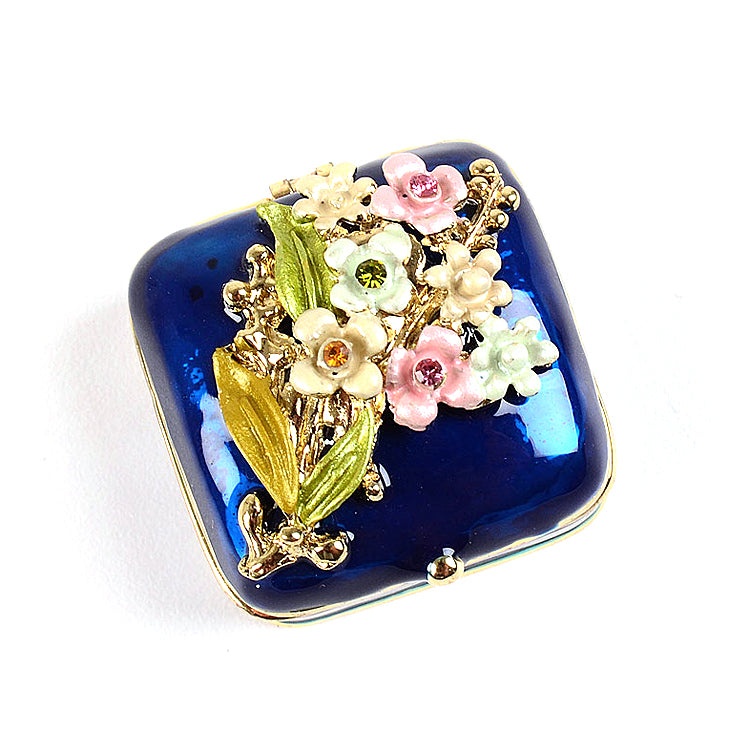 Mini Blue Trinket Box with Flowers