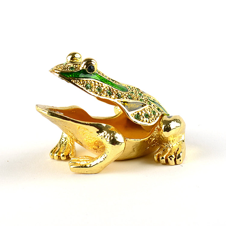 Small Green & Gold Frog Trinket Box