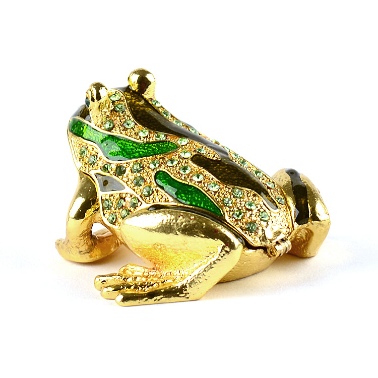 Bejeweled Green Frog Trinket Box