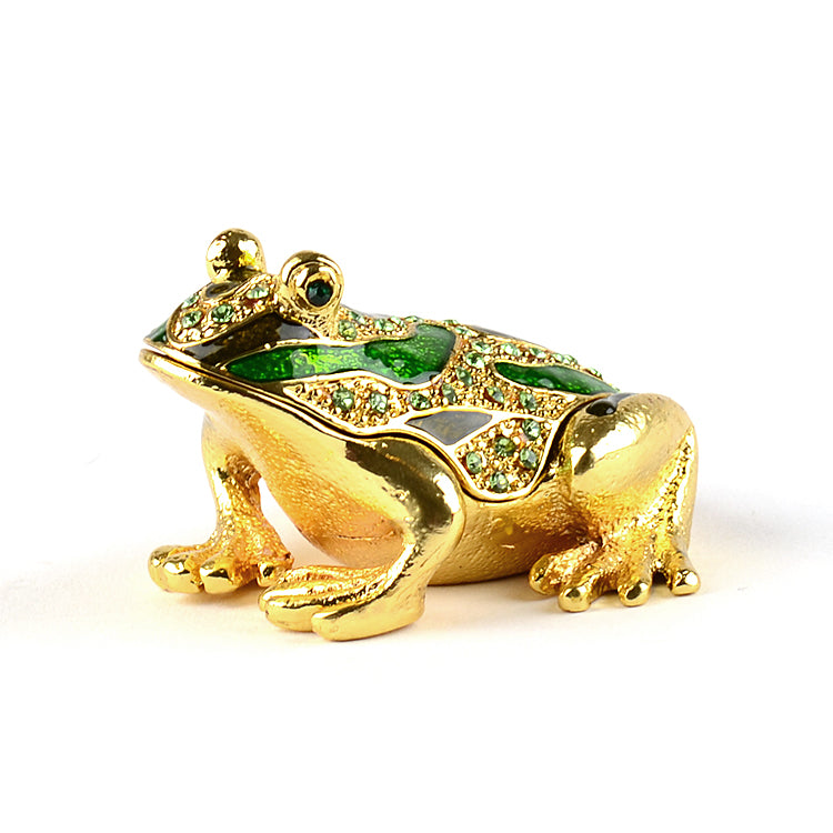 Bejeweled Green Frog Trinket Box