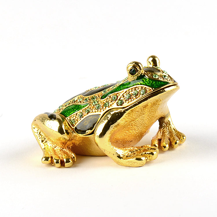 Bejeweled Green Frog Trinket Box