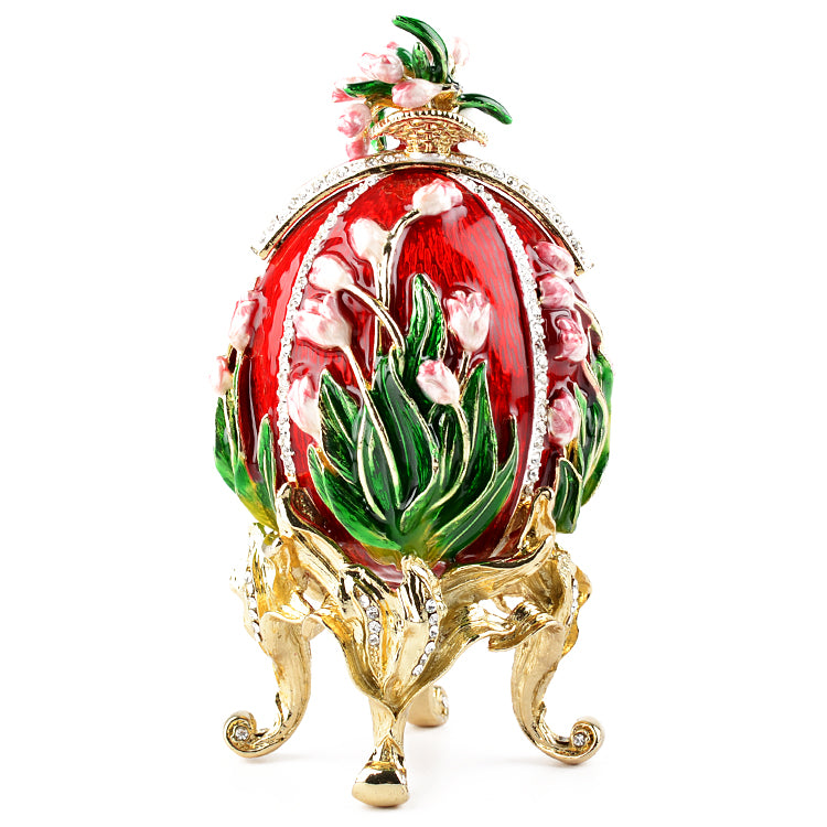 Tulips of the Valley Faberge Style Red Egg