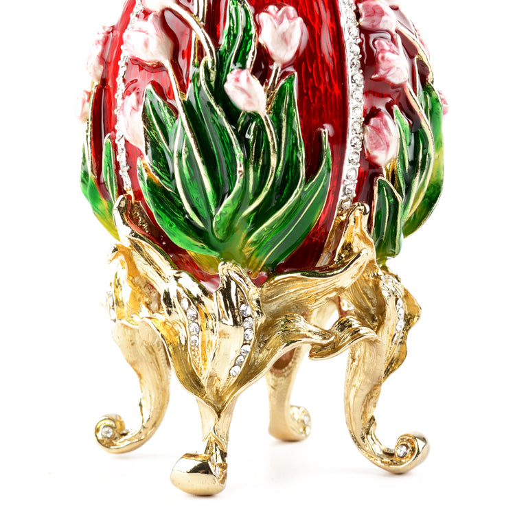 Tulips of the Valley Faberge Style Red Egg