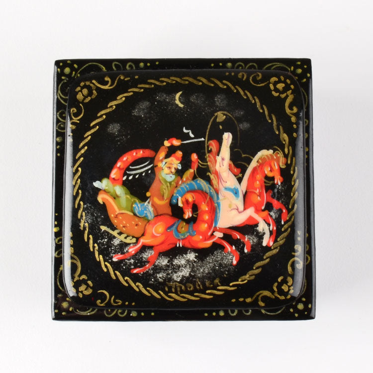 Russian Troika Square Lacquer Box