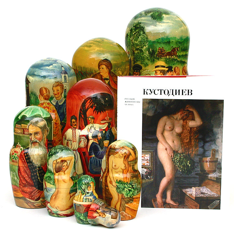 Kustodiev Paintings Nesting Doll and Book Set