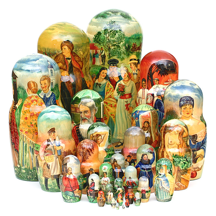 Kustodiev Paintings Nesting Doll and Book Set