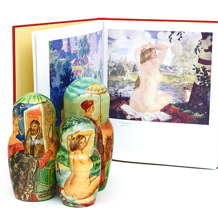 Kustodiev Paintings Nesting Doll and Book Set