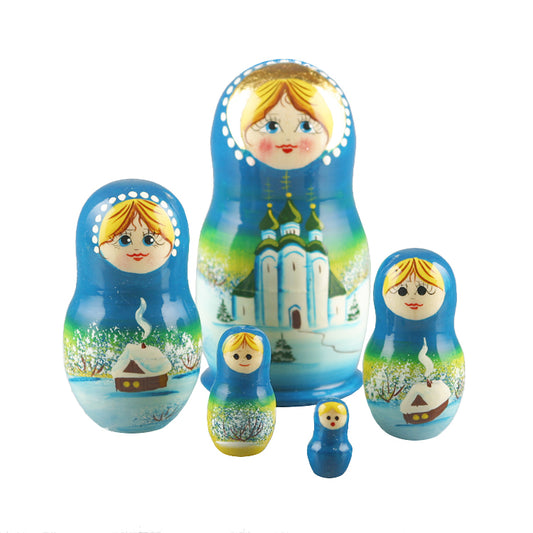 Blue Churches Russian Matreshka Doll