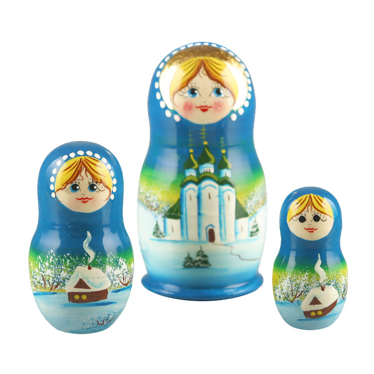 Blue Churches Russian Matreshka Doll