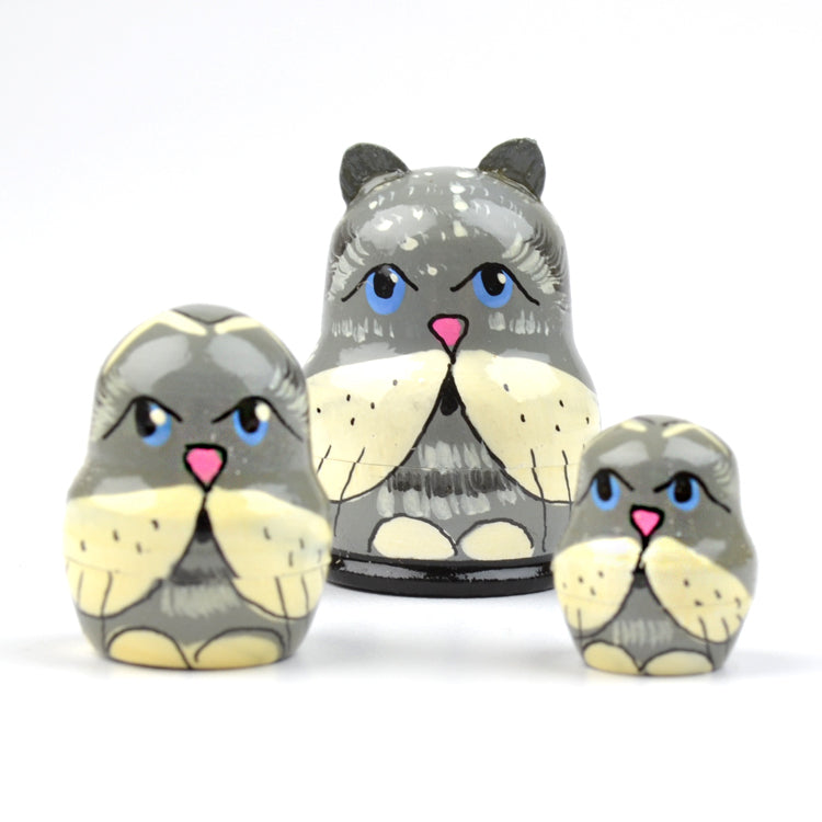 1 1-2" Tall Tiny Grey Cats Stacking Doll