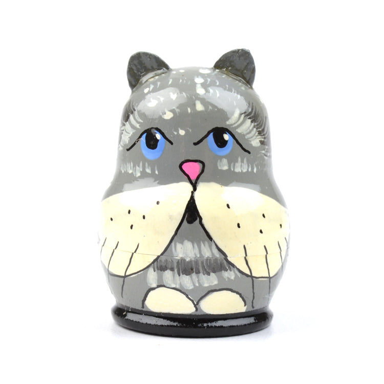 1 1-2" Tall Tiny Grey Cats Stacking Doll