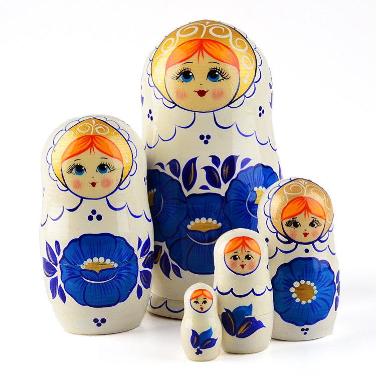 Blue Golden Flower Stacking Doll