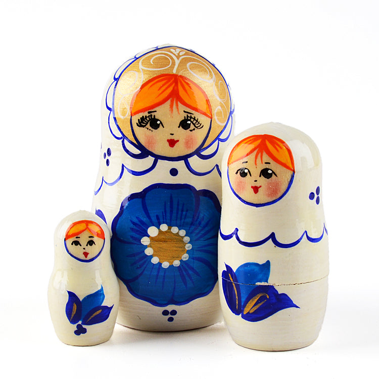 Blue Golden Flower Stacking Doll