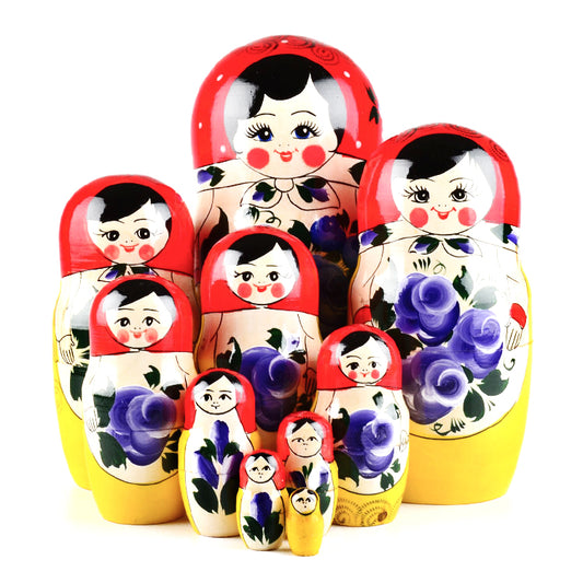 10 pcs. Russian Tradisional Purple Flowers Doll