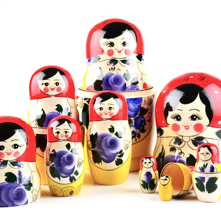 10 pcs. Russian Tradisional Purple Flowers Doll