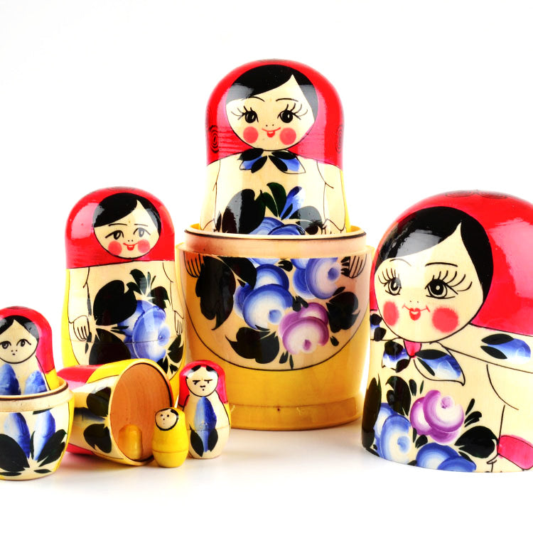 Traditional Russian Matryoshka with Blue Flowers