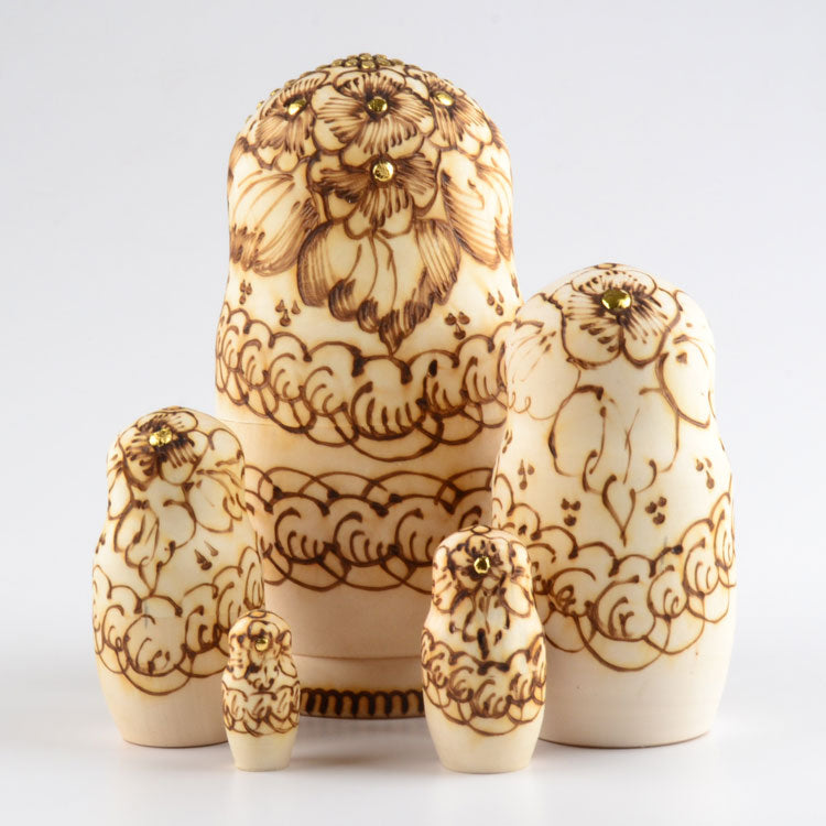 Golden Wood Burned Matryoshka