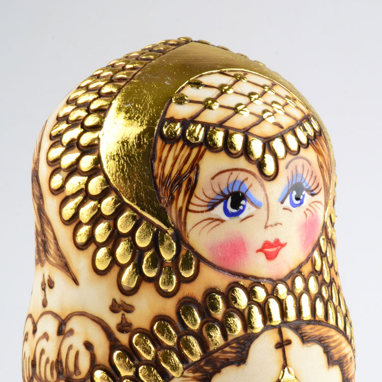 Golden Wood Burned Matryoshka