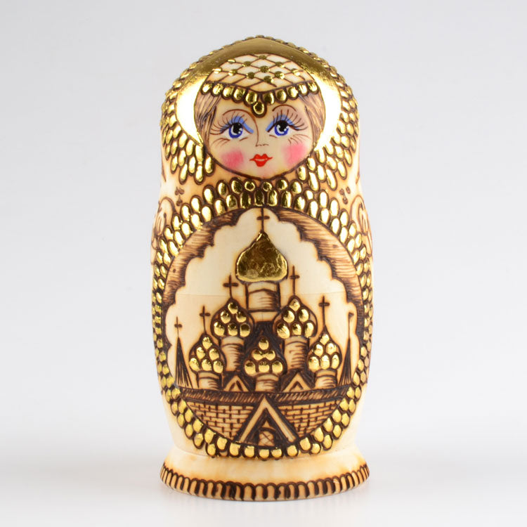 Golden Wood Burned Matryoshka