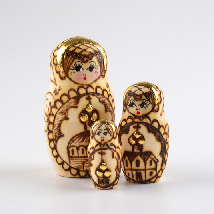 Golden Wood Burned Matryoshka