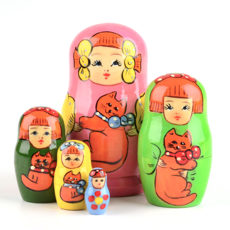 Girl with Cat - Pink Matryoshka