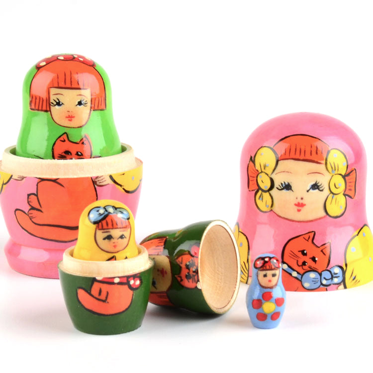 Girl with Cat - Pink Matryoshka