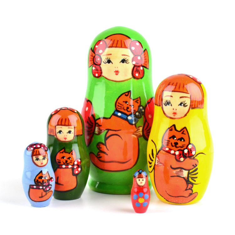 Girl with Cat - Green Matryoshka