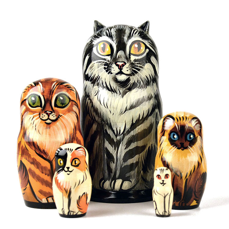Five Different Cats Stacking Dolls